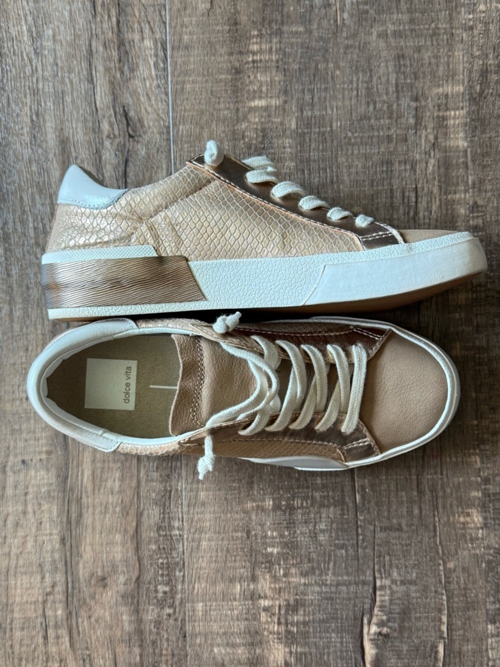 Dolce Vita Zina Metallic Gold Suede Sneakers - Women's Size 6